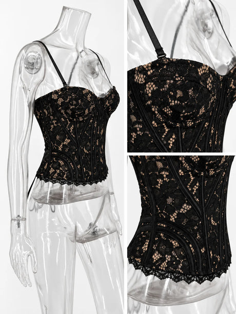 Tuularose Sexy Bodycon Lace Corset Vest Women's New Sleeveless Tanks Fishbone Waist Lace Up Summer Sexy Sleeveless Camisole Tops
