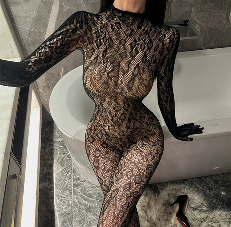Toucheart Erotic Mesh Bodysuit Leopard Print Hollow Out Sexy Uniform Women Body Shaping See-through Seductive Hot Flirt Bodysuit