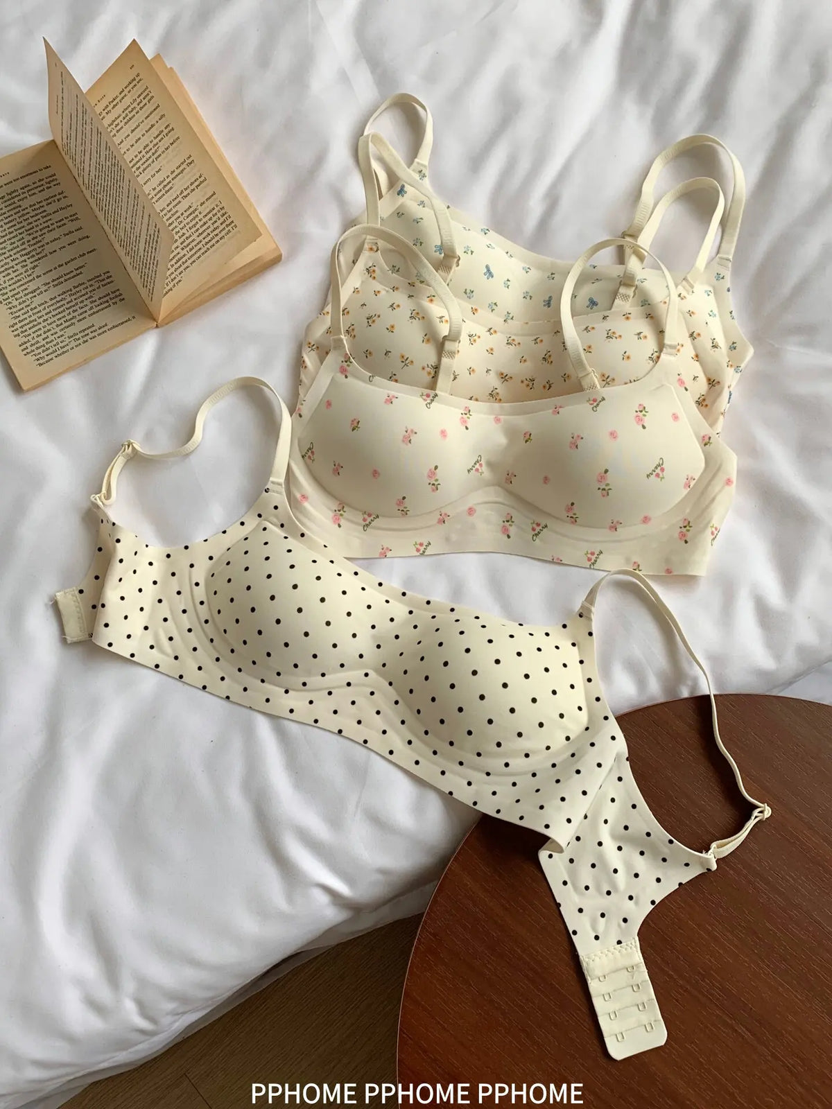Plunge Neck Floral Demi Cup Bra Small Bust Wirefree Push Up Seamless Invisible Thin Cute Teen Girls Daily Wear Underwear