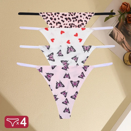 FINETOO 4PCS Seamless Thong Women Thin Strap Low Waist High Flexibility Panties Sexy Underwear Ladies Briefs T-back Comfortable