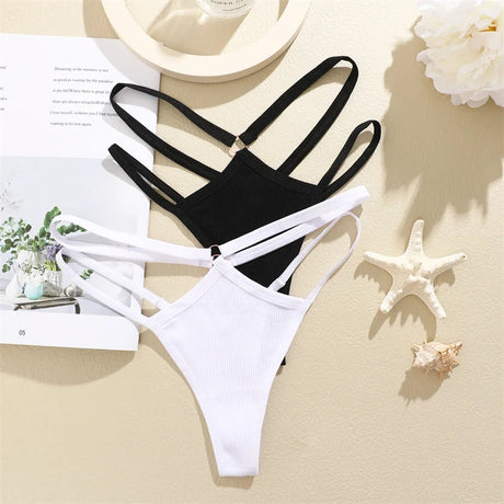 1PCS Women Sexy Cotton Panties Two Belts Hollow Out G-String Thongs Breathable Underwear for Female Solid Color Lingerie S-XL