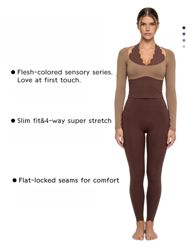 Gym Clothes Woman Color-blocking Lace Yoga Top Slim Fit Breathable Long Sleeve Sportswear Fitness Leggings Workout Athletic Wear