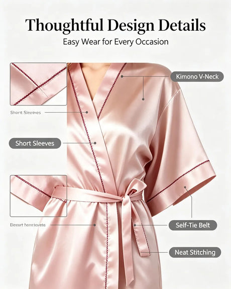 Women Satin Kimono Robe Silky Bride Bridesmaid Bathrobe Short Nightgown for Wedding Party Spa Sleepover Home Sleepwear Robes