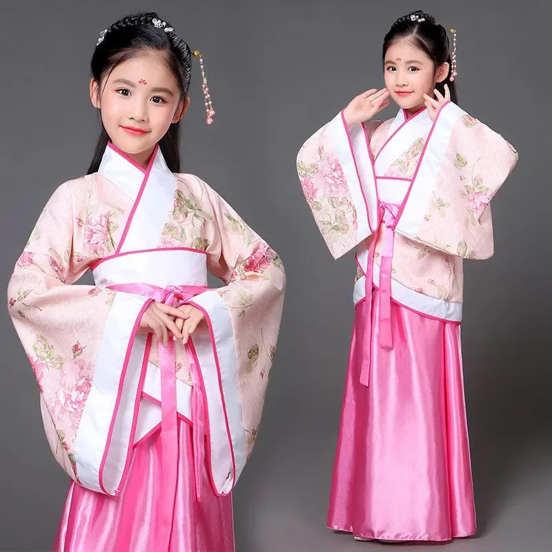 chinese Folk Dance new year clothes traditional hanfu for girls kids dragon dress ancient Stage Carnival costume Clothing skirt