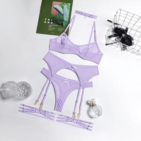New Hot Sexy Lingerie Set For Women Lace Exotic Sets Sexy Lingerie Set Chain Panty Garter Fancy Luxury Kit Erotic Bra Set
