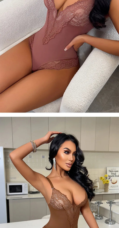 Soft Bodysuit Silky Touch Layer Bodysuits 2 Layers Shapewear Open Crotch Jumpsuit Soft Smooth Body Shaper Lace Bodysuits