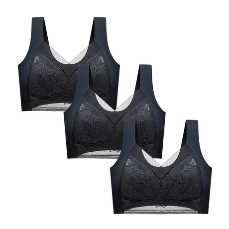 FallSweet 3PCS Lace Push Up Bras for Women Sexy Wireless Bra Ice Silk Deep V Bralette Tops Female Lingerie Mom's Underwear L-5XL