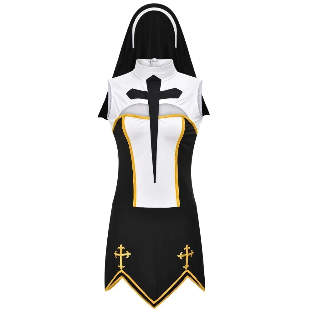 Women's Sexy Nun Cosplay Costume Carnival Halloween Fantasia Fancy Dress