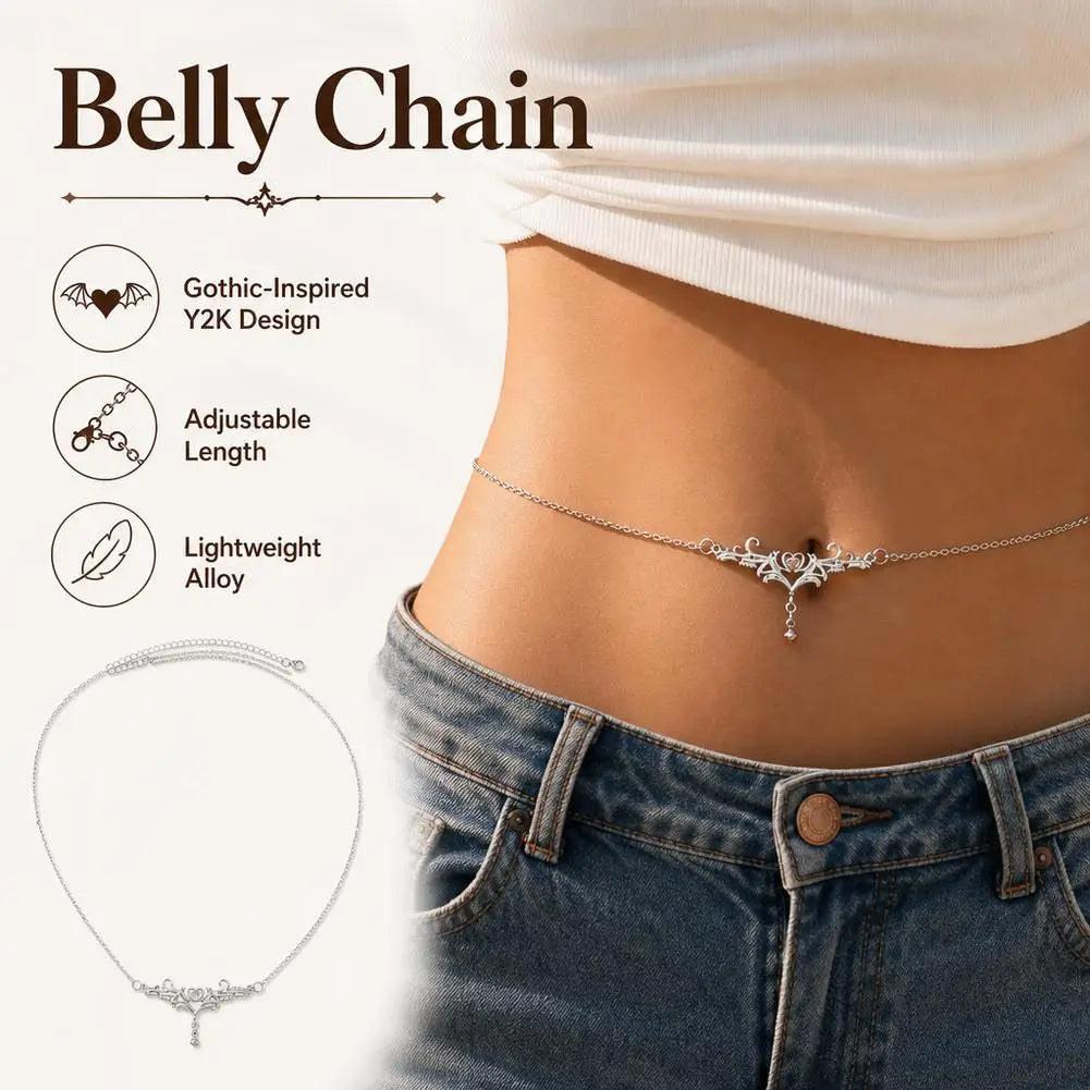 Gothic Heart Flame Waist Chain Sexy Punk Metal Waist Belly Belt Chain Y2K Body Chain for Beach Bikini Party Outfit Jewelry