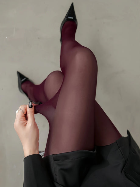 Women‘s Burgundy Sheer Pantyhose Pure AestheticTights Sexy Transparent for a Confident and Alluring Party