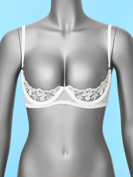 Women's Sexy Open Cup Bra Tops Sheer Floral Lace Underwire Push Up Bralette Cupless Lingerie Exposed Breast Underwear Nightwear