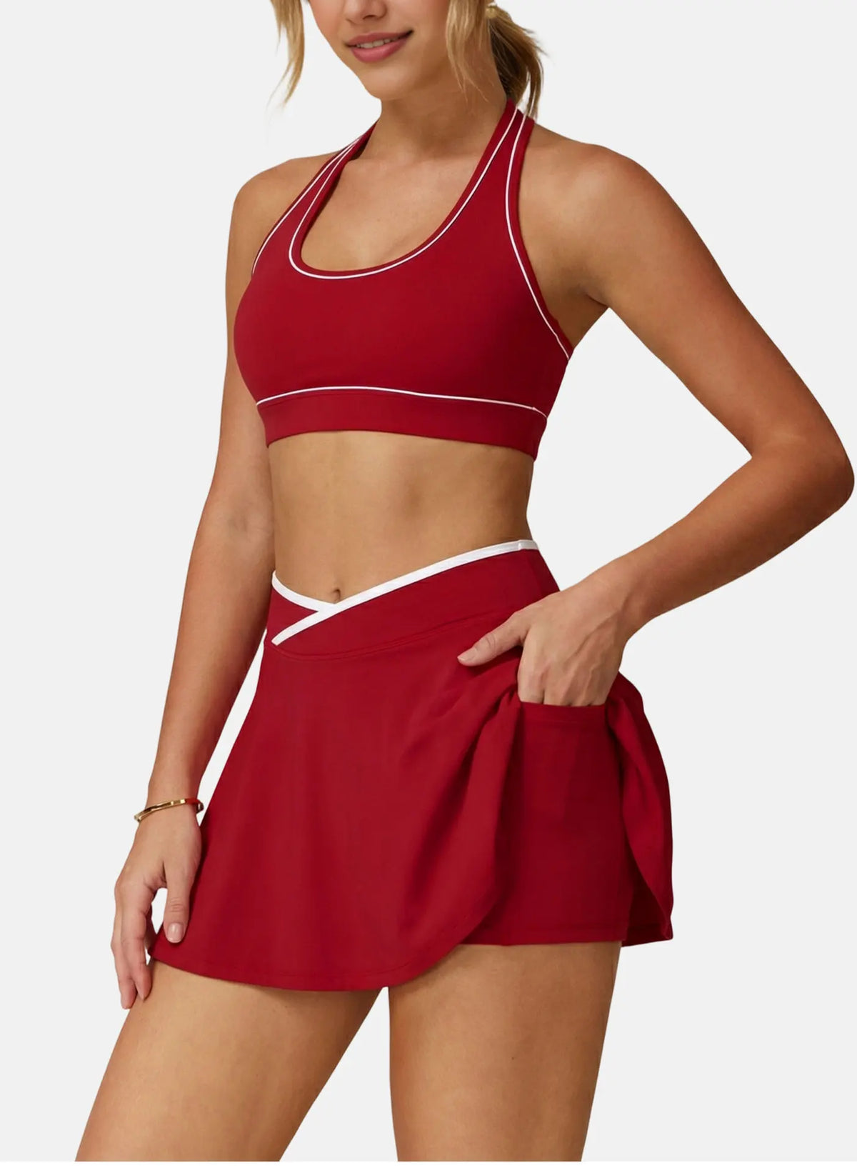 Women Tennis Skorts with Shorts High Waist Cross Running Cycling Fake Two Piece Sports Skirt Gym Fitness Workout Yoga Bottoms