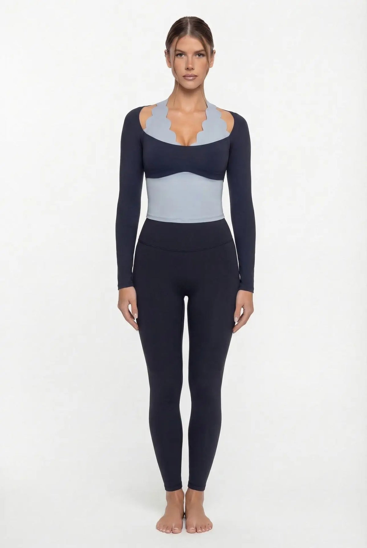 Gym Clothes Woman Color-blocking Lace Yoga Top Slim Fit Breathable Long Sleeve Sportswear Fitness Leggings Workout Athletic Wear