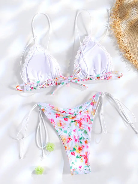 Sexy Triangle Mini Bikini Sets Micro Thongs Swimsuit Women Bathing Suit Biquini Bandage Beachwear Print Swimwear Thong Bikini