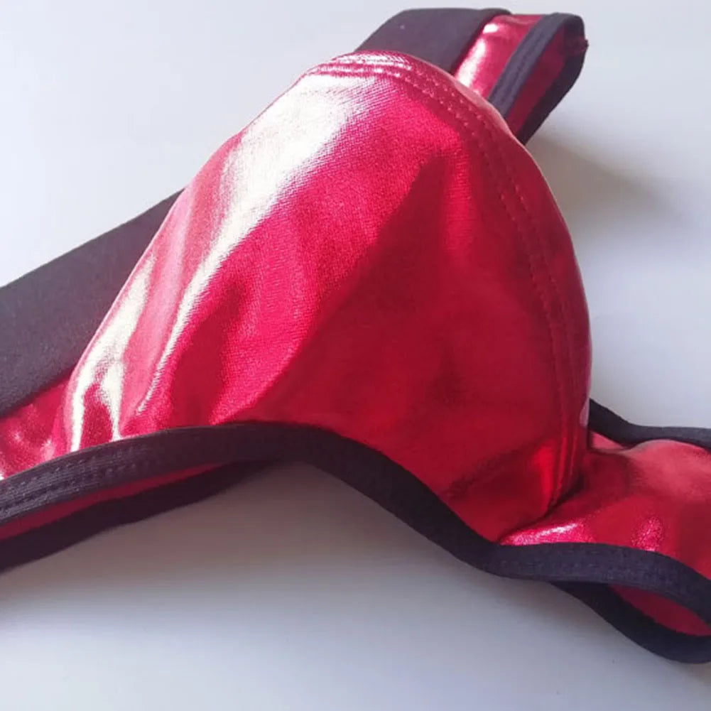 1pc Men Lacquer Leather Sexy Thong Nightclub Gay Sissy Breathable Pouch Underwear Underpants High Stretch Panties G-String