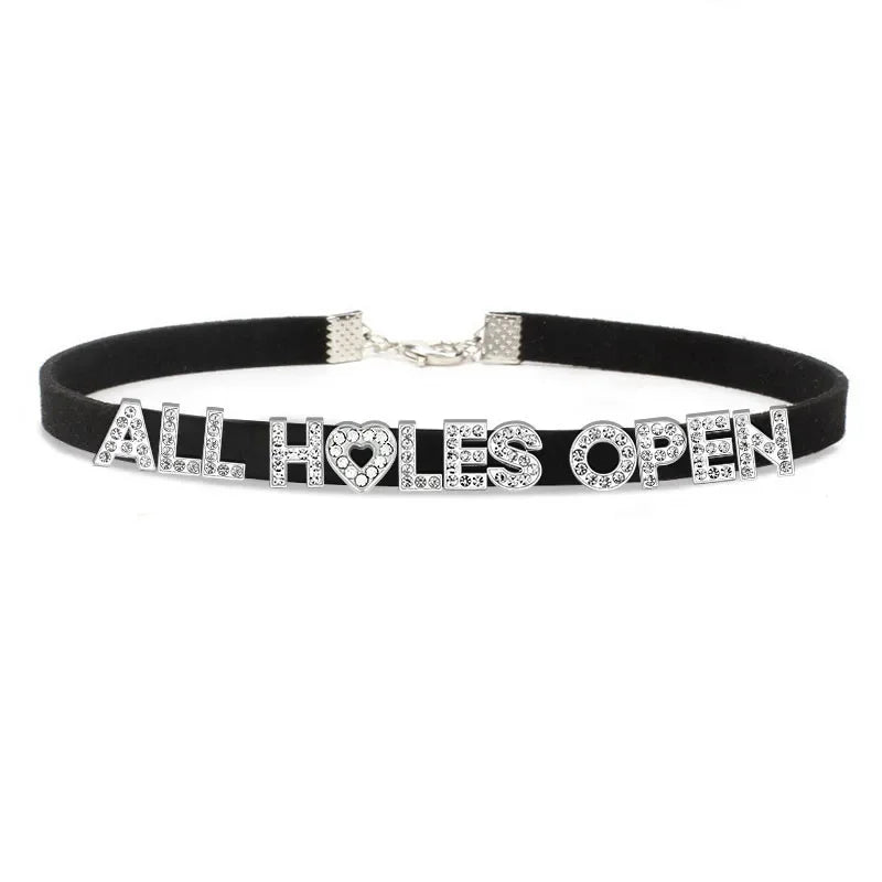 Sexy Bad Words All Holes Open Letters Choker Necklace Women Men Suggestive Adult Chocker Collar Cosplay Custom Jewelry Gift