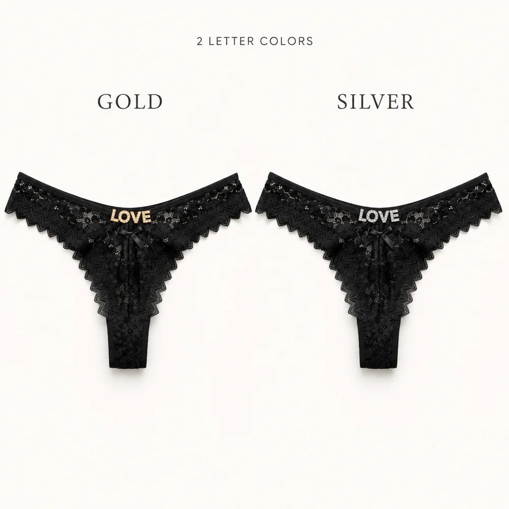 Custom Crystal Letter Lace Thong Panties for Women Personalized Name Underwear Gold Silver Rhinestone Gift Multiple Colors