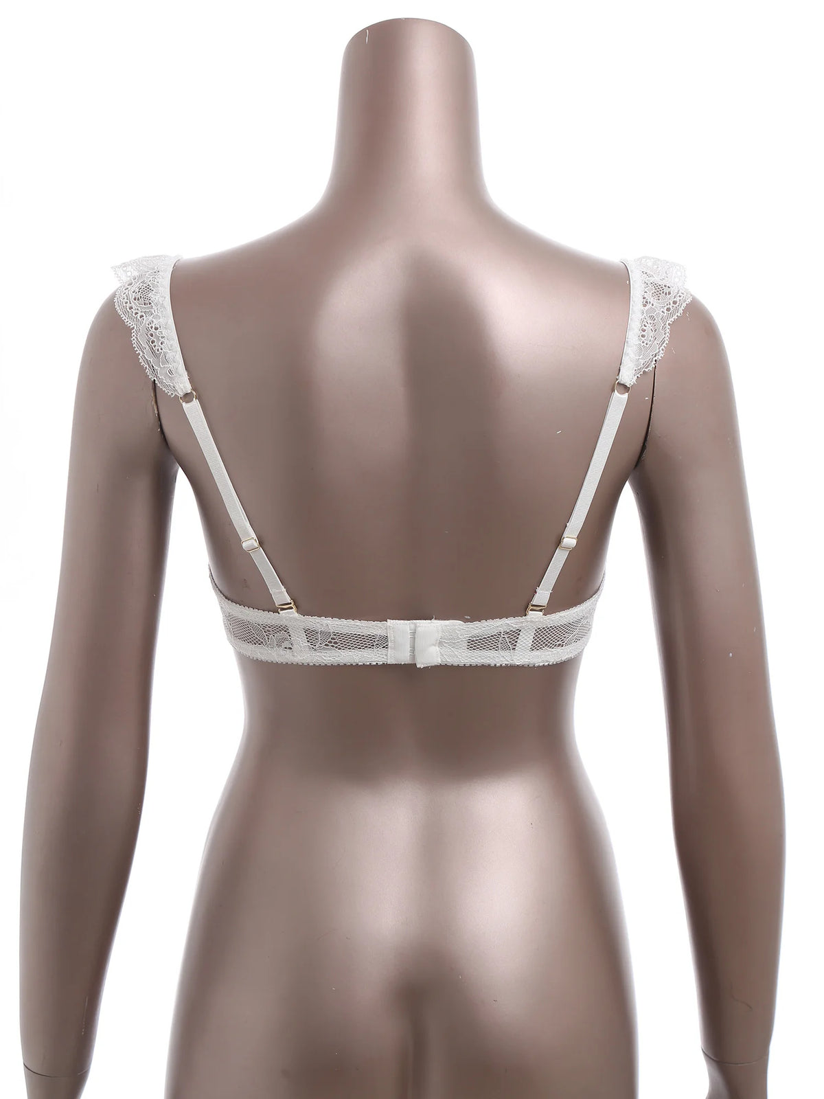 Womens Floral Lace 1/4 Cup Bra Removable 2cm Thick Pads Underwired Balconette Bra Ruffled Spaghetti Straps Brassiere Lingerie