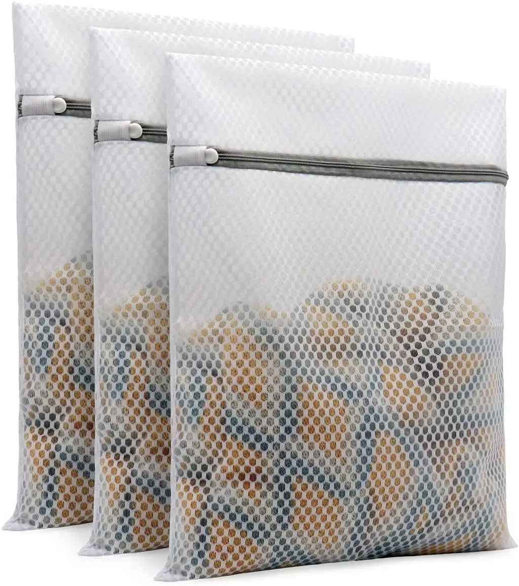3Pcs Durable Honeycomb Mesh Laundry Reusable Washing MachinesBags clothes lingerie bra for Delicates 12 x 16 Inches (3 Medium)