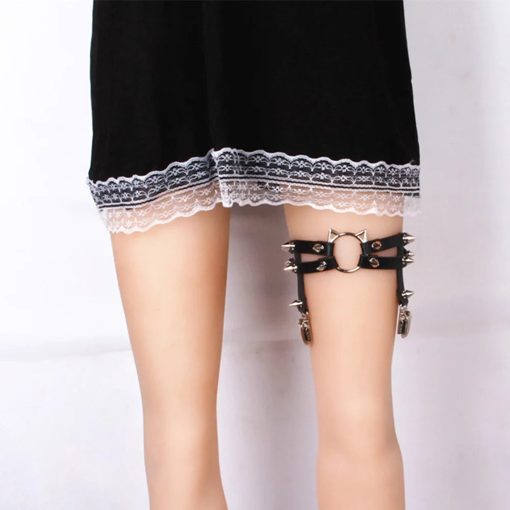 Sexy Leather Spike Garter Belt Elastic Leg Anklet Girl Women Harness Goth Rock Gothic Rivet Punk Cat Thigh Garter