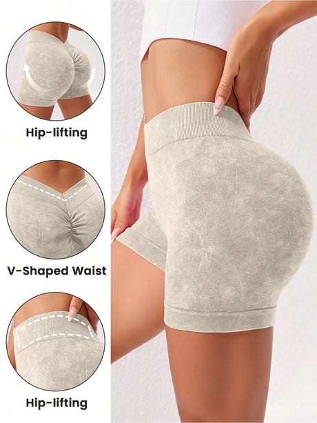 Women's Washed Yoga Shorts Fitness Quick Drying High Waist Workout Biker Shorts Hip Lift V Waist Sports Shorts