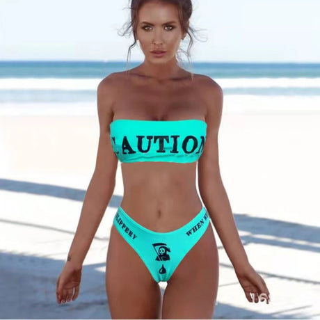 Gothic Bikini 2025 Women Skeleton Tube Top Bra Triangle Bottoms Swimsuit Split Bathing Suit Underwear Y2K Bikinis Swimwear