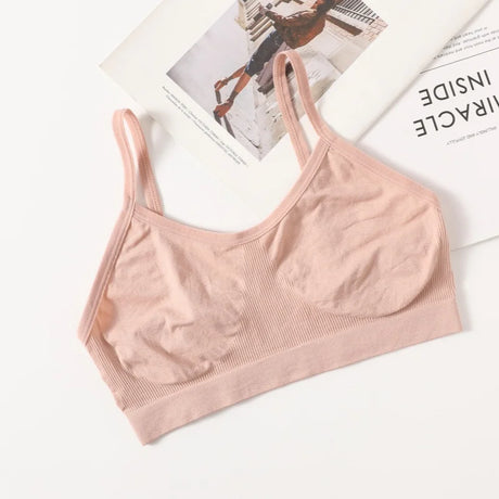 Women Soft Ribbed Bra Knit Wireless Bralette No Pad Camisole Non-Adjustable Thin Strap Lingerie Everyday Lounge Intimates M-L