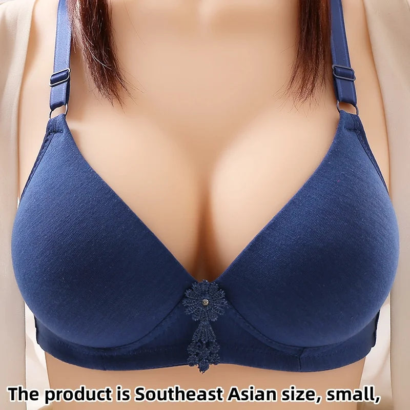 Large Size Without Steel Ring Comfortable Breathable Gathered Ladies Underwear Non-magnetic Thin Cup Glossy Obese Sister Bra