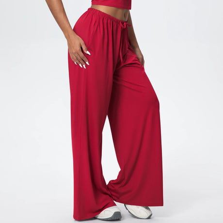 Women Quick Drying Wide Leg Yoga Pants Loose Yoga Pants High Waist With Pockets Fitness Sport Gym Workout Drawstring Full Length