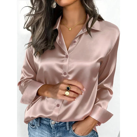 Spring And Autumn Women's Lapel Shirt Button Cardigan Top Black Green Red Elegant Fashion Office Basic Blouses For Female Shirts