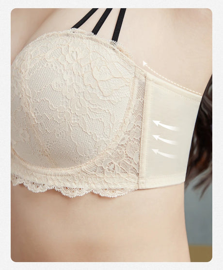 Half Cup Hot Bra Gathered Bowknot Brassiere Thin Large Size Push Up Lace Tube Top Lace Big Chest Revealing Small Lace Bra 9013A