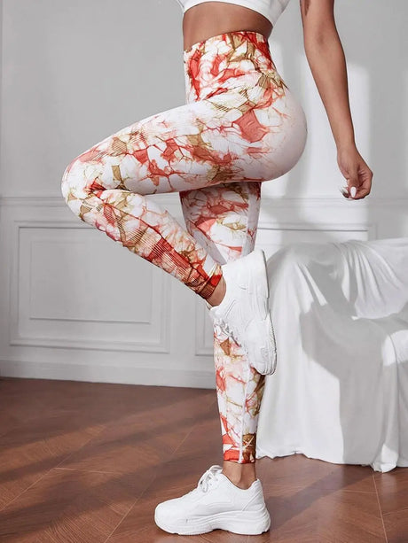 Hip Liftting Seamless Fitness Yoga Leggings Tie Dye Exercise Tights For Women Tummy Control High Waist Workout Pants