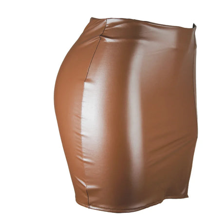Women's Mini Skirt High Waist PU Leather Slim Slit Short Skirt Vintage Zipper Skinny Sexy Solid Black Leather Skirts for Women