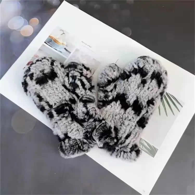 Hot Sale Women's 100% Natural Rabbit Fur Winter Gloves Warm Knit Thick Thermal Mittens Soft Real Fur Outdoor Cold Weather Glove