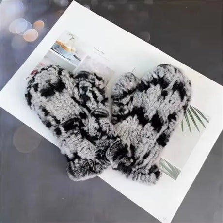 Hot Sale Women's 100% Natural Rabbit Fur Winter Gloves Warm Knit Thick Thermal Mittens Soft Real Fur Outdoor Cold Weather Glove