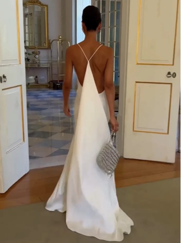 Elegant Solid Women's Dress Side Split Backless V-Neck Hip Package Lady Long Dresses 2026 Summer Autumn Female Party Robe New