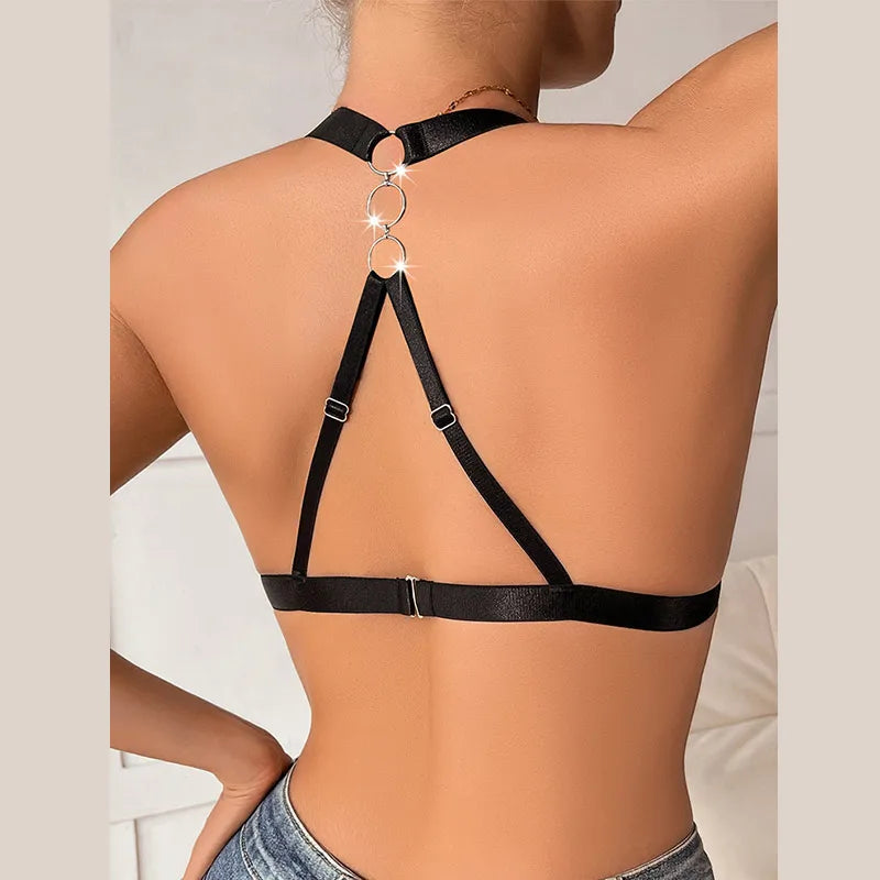 Women's Leather Backless Bra - Sexy Breathable Comfortable No Padding Erotic Lingerie Female Underwear Brassiere