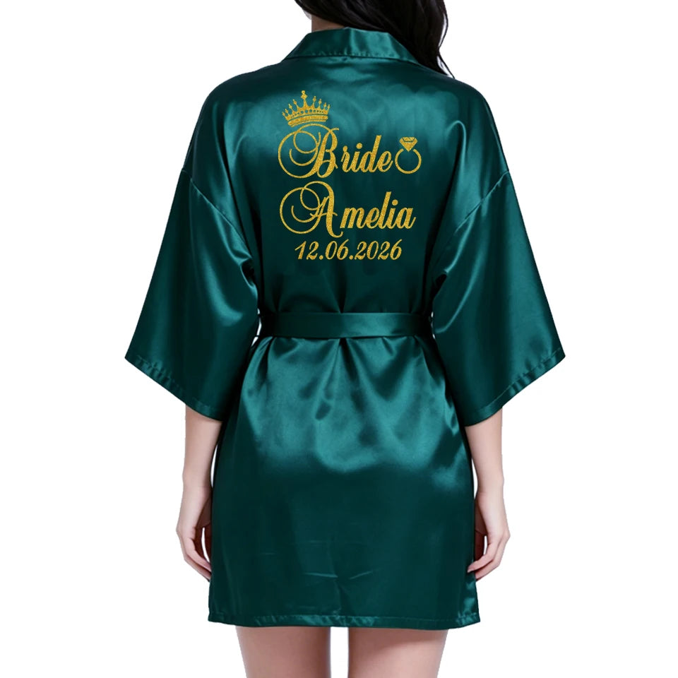 Customized Logo Wedding Date Name Bathrobe Faux Silk Bridal Robe Bride Bridesmaid Wedding Robes Woman Bachelorette Preparewear