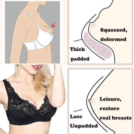 Womens Bra Sexy Lingerie Plus Size Bras Floral Lace Underwire Brassiere BH Tops Perspective Female Underwear B C D E F Cup