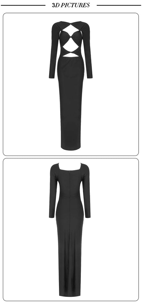 VC 2026 New Sexy Cutout Dresses For Women Sexy Hollow Out Design Long Sleeves Black Gowns Special Events