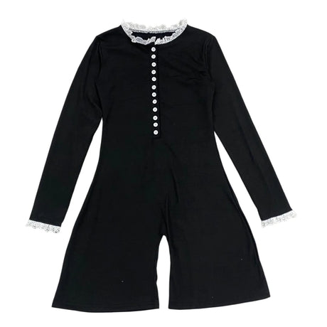 Spring and Autumn Women's Lotus Leaf Edge Decorative Long Sleeve Button Half Open Skirt Slimming Short jumpsuit Casual