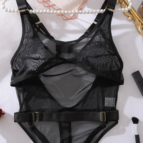 Sexy Lingerie Bodysuit Sheer Mesh Crotchless Romper Womens Shapewear Jumpsuit Romantic Nightwear See Through One Piece Teddy