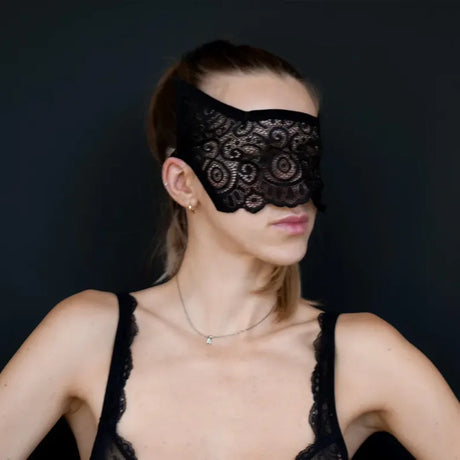 Women Black Lace Cosplay Mask Sheer Floral Pattern Cat‑Ear Decor Elastic Strap Eye Cover Halloween Masquerade Costume Accessory
