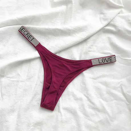 5Pcs Low Waist Sexy Panties Women Thongs Rhinestones Letter Diamonds G-string Sports Thong Shorts Briefs T-back Size S-XL