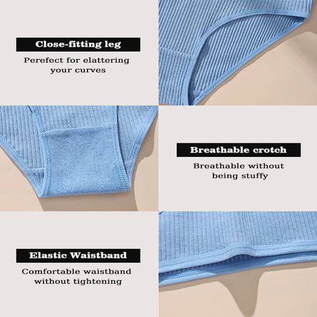 7Pcs Women's Panties Striped Briefs for Women Low-Rise Breathable Cotton Female Soft Underwear Solid Colors Ladies Underpants