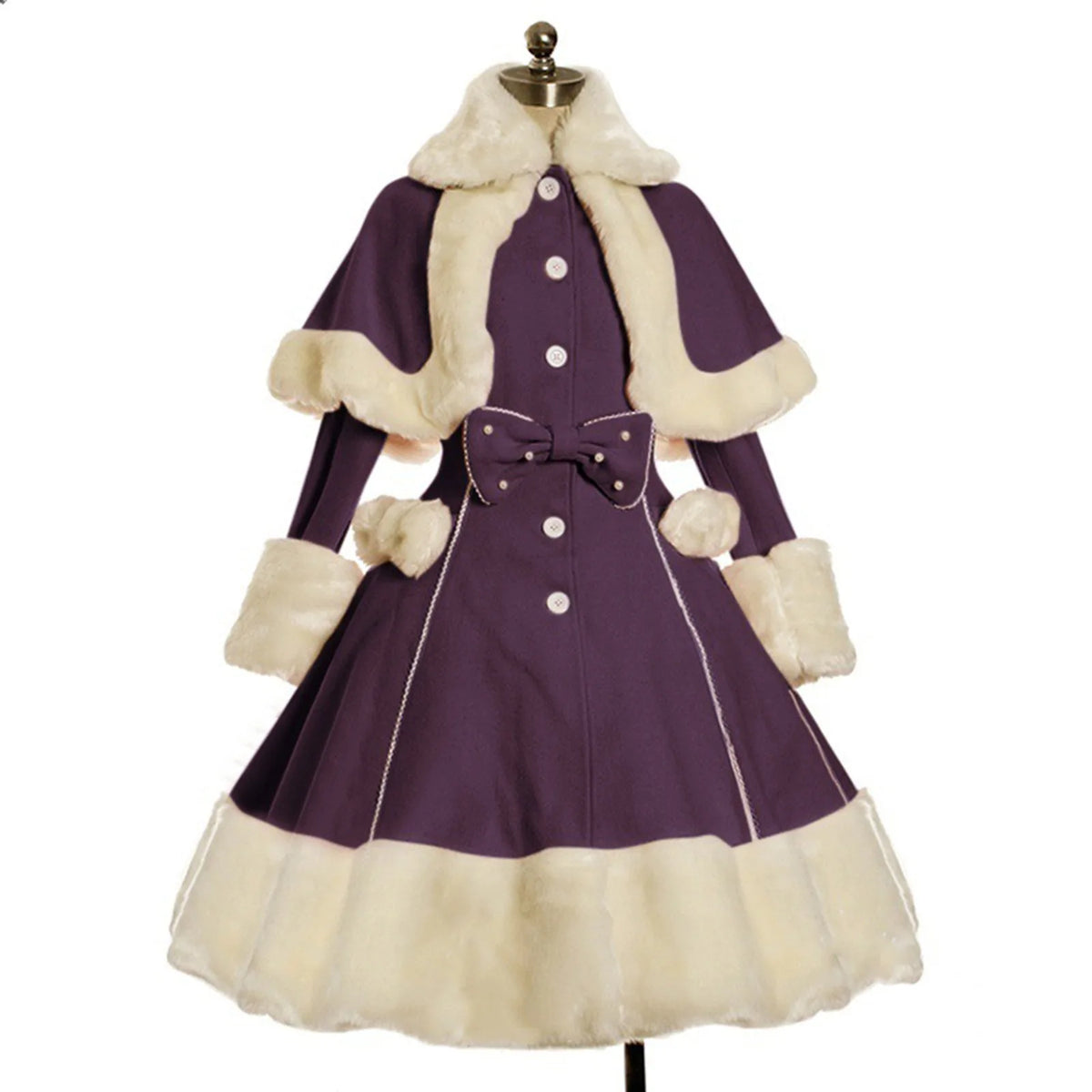 Thicken Christmas Dress Xmas Cloak Princess Cosplay Costume Red Winter Dress Women Long Sleeved Gown Furry Anime Role Outfit
