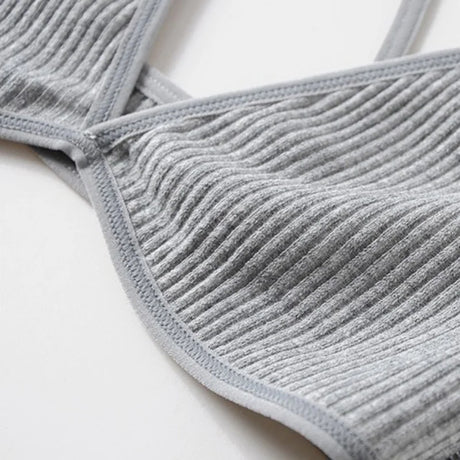 2Pcs/Set Ribbed Cross Back Triangle Bralette Set Women Spaghetti Strap Breathable Daily Bra Wireless Casual Daily Lingerie S-L