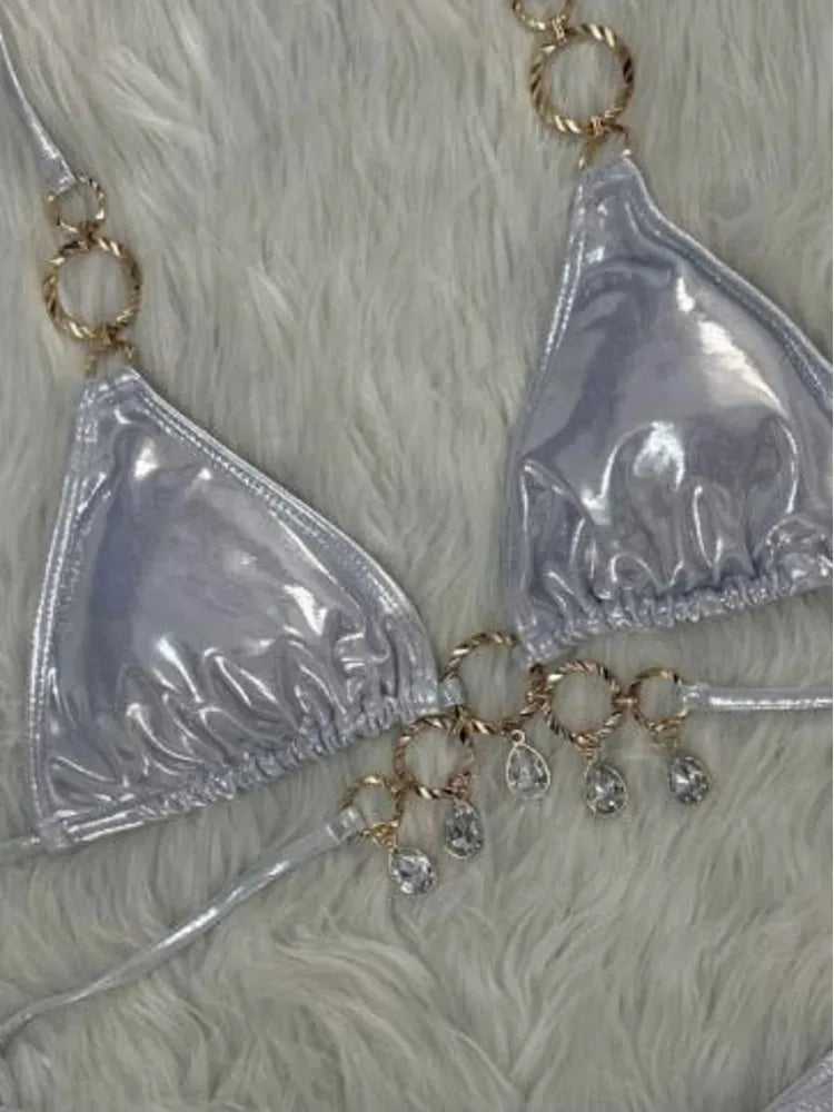New 2026 Luxury Rhinestones String Bikinis Set Women Summer Beach 2 Piece Swimsuit Female Triangle Swinwears