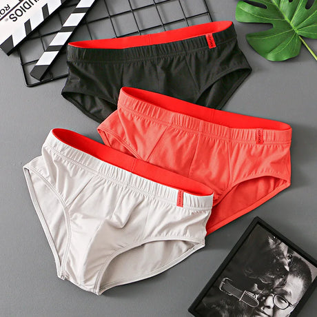 1/3 PCS Solid Cotton Briefs Men's Convex Pouch Panties Youth Fasion Low Rise Breathable Men's Comfortable Underwear Solid Color