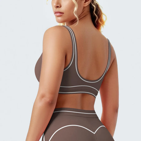 Women's Yoga Bra Vest Fitness Tank Running Workout Gym Top Push Up Padded Soft Slim Contrast Piping Racerback Sports Underwear